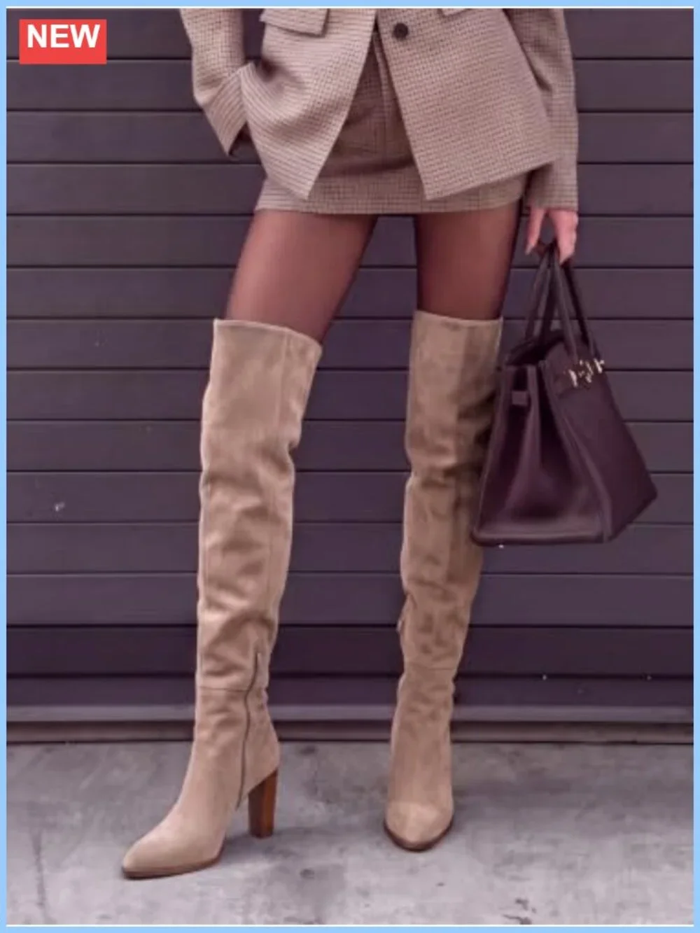 Women's Over the Knee High Boots Thigh High Chunky Heel Zip Faux Suede Block